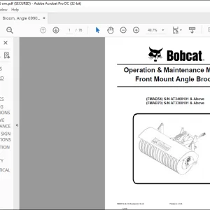 Bobcat Front Mount Angle Broom FMAB54 FMAB70 Operation & Maintenance Manual -  PDF DOWNLOAD