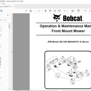 Bobcat Front Mount Mower 66 Operation & Maintenance Manual SN AW4400101 & Above  - PDF DOWNLOAD