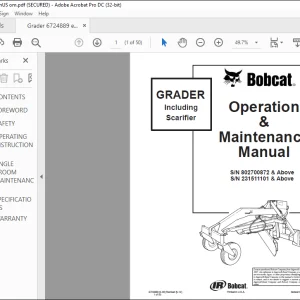 Bobcat GRADER Including Scarifier Operation & Maintenance Manual -  PDF DOWNLOAD