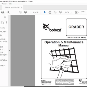 Bobcat GRADER Operation & Maintenance Manual SN 802700871 & Below - PDF DOWNLOAD