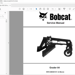 Bobcat Grader 84 Service Manual SN 648000101 & Above -  PDF DOWNLOAD