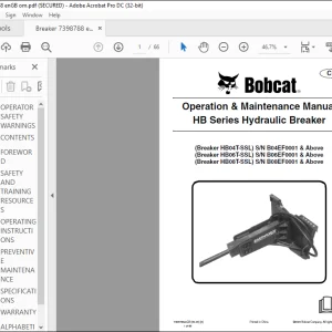 Bobcat HB Series Hydraulic Breaker HB04T-SSL HB06T-SSL HB08T-SSL Operation & Maintenance Manual -  PDF DOWNLOAD