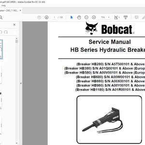 Bobcat HB Series Hydraulic Breaker HB280 HB380 HB580 HB680 HB880 HB980 1180 Service Manual - PDF DOWNLOAD