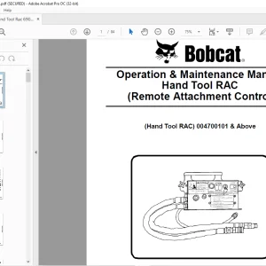 Bobcat Hand Tool RAC (Remote Attachment Control) Operation & Maintenance Manual SN 004700101 & Above  - PDF DOWNLOAD