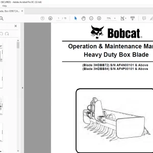 Bobcat Heavy Duty Box Blade 3HDBB72 3HDBB84 Operation & Maintenance Manual - PDF DOWNLOAD