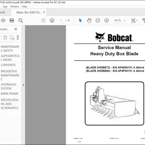 Bobcat Heavy Duty Box Blade  BLADE 3HDBB72 BLADE 3HDBB84 Service Manual SN 6987242 (11-08) -  PDF DOWNLOAD