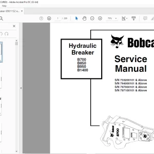 Bobcat Hydraulic Breaker B700 B850 B950 B1400 Service Manual 6901152 (6-12) - PDF DOWNLOAD