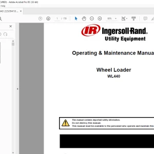 Bobcat Ingersoll Rand WL440 Wheel Loader Operating & Maintenance Manual 22509418 - PDF DOWNLOAD
