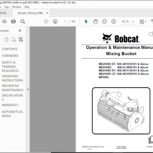 Bobcat MB200SD BT MB250SD MB250SD BT MB250SD QT MB600L Mixing Bucket Operation & Maintenance Manual - PDF DOWNLOAD