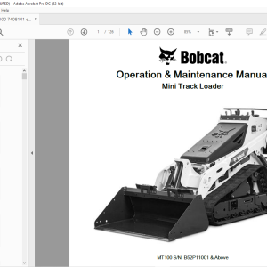 Bobcat MT100 Mini Track Loader Operation & Maintenance Manual SN