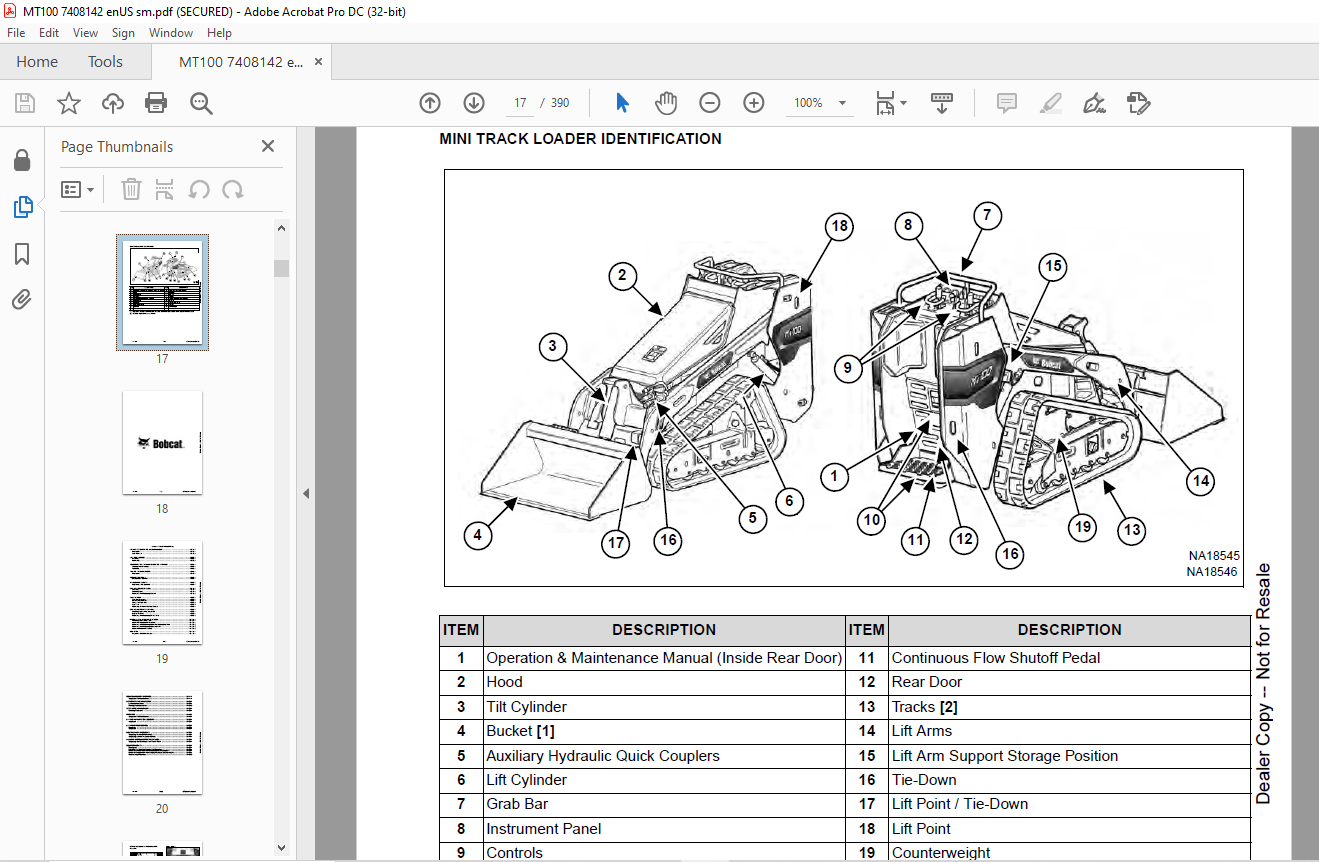 Bobcat MT100 Mini Track Loader Service Manual SN B52P11001 & Above