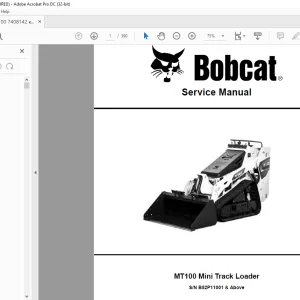 Bobcat MT100 Mini Track Loader Service Manual SN B52P11001 & Above - PDF DOWLOAD