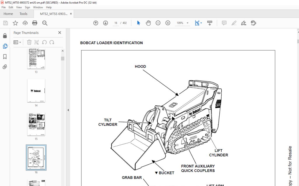 Bobcat MT52 & MT55 Mini Track Loader Service Manual 6903372 (10-12