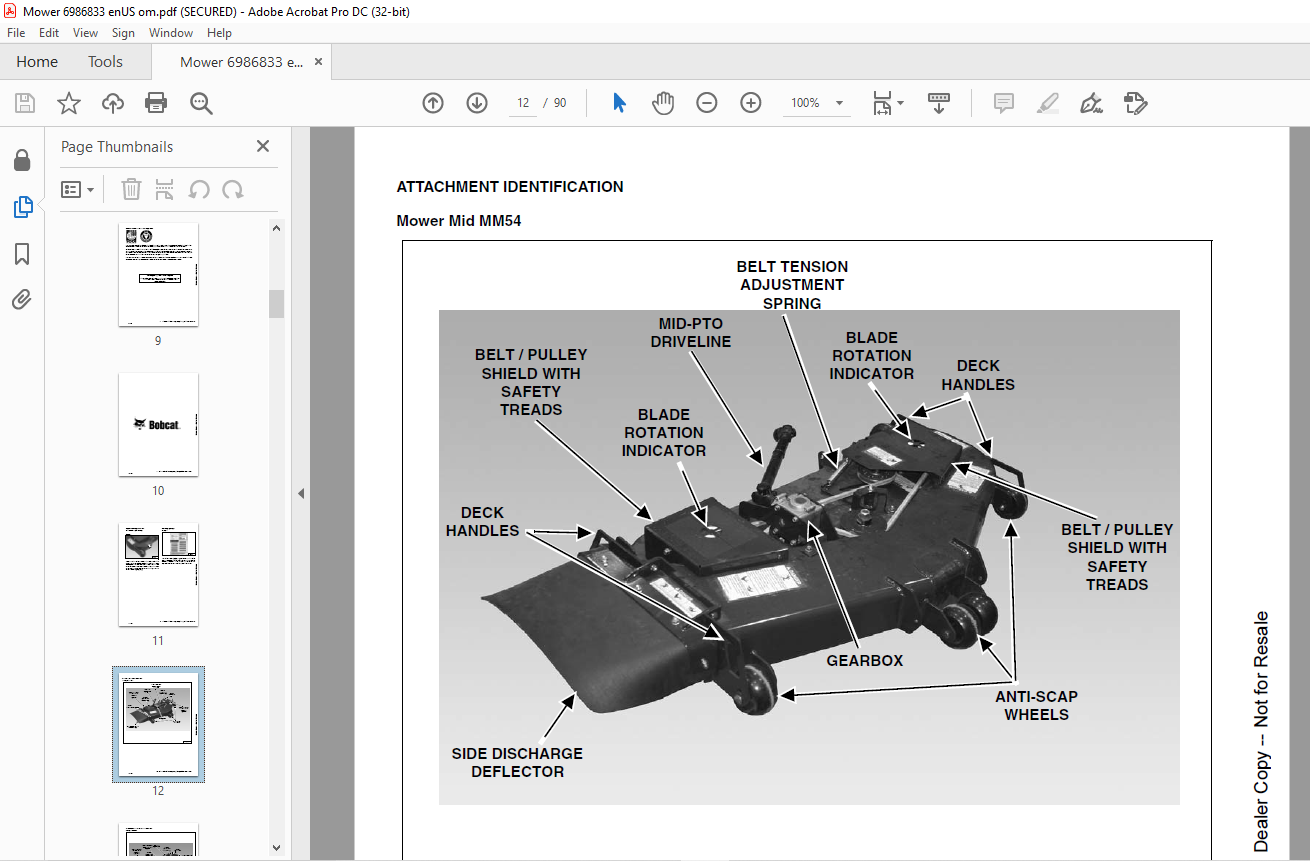 Bobcat Mid-Mount Finish Mower MM54 MM66 Operation & Maintenance Manual