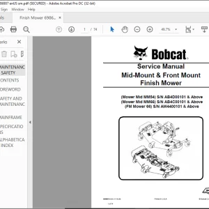 Bobcat Mid-Mount & Front Mount Mower Mid MM54 Mower Mid MM66 FM Mower 66 Finish Mower Service Manual  - PDF DOWNLOAD