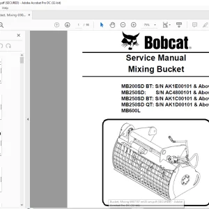 Bobcat Mixing Bucket MB200SD BT MB250SD MB250SD BT MB250SD QT MB600L Service Manual 6987187 (06-12)  - PDF DOWNLOAD