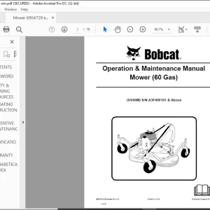 Bobcat Mower (60 Gas) UV60M Operation & Maintenance Manual SN A3F400101 & Above  - PDF DOWNLOAD