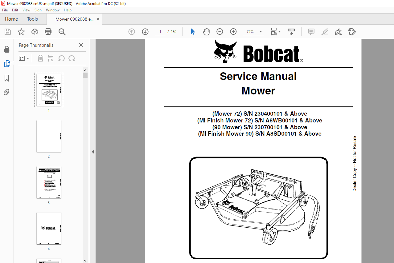 Bobcat Mower 72 MI Finish Mower 72 90 Mower MI Finish Mower 90 Service