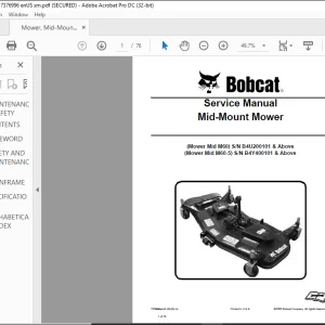 Bobcat Mower Mid M60 Mower Mid M60-5 Mid-Mount Mower Service Manual  - PDF DOWNLOAD