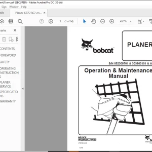 Bobcat PLANER Operation & Maintenance Manual SN 052300701 & 303600101 & Above - PDF DOWNLOAD