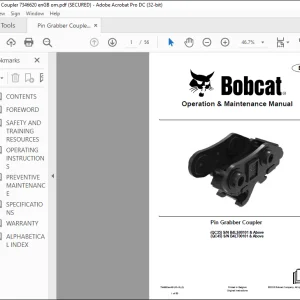 Bobcat Pin Grabber Coupler QC35 QC45 Operation & Maintenance Manual - PDF DOWNLOAD