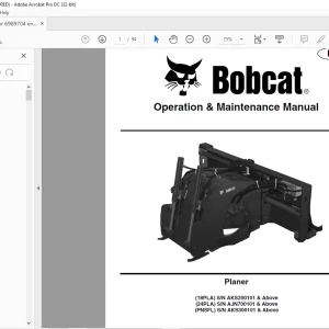 Bobcat Planer 18PLA 24PLA PNSFL Operation & Maintenance Manual 6989704 (06-20) - PDF DOWNLOAD
