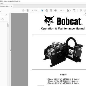 Bobcat Planer 18PSL Planer 20PSL Planer 24PSL Operation & Maintenance Manual 6990954 (07-19) - PDF DOWNLOAD