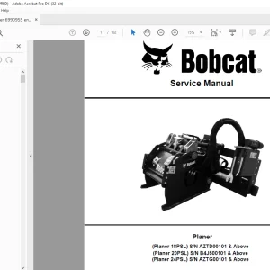 Bobcat Planer 18PSL Planer 20PSL Planer 24PSL Service Manual 6990955 (11-17) - PDF DOWNLOAD