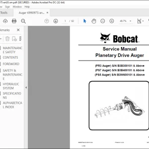Bobcat Planetary Drive Auger PR3 PS7 PS5 Service Manual - PDF DOWNLOAD