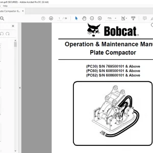 Bobcat Plate Compactor PC30 PC60 PC62 Operation & Maintenance Manual -  PDF DOWNLOAD