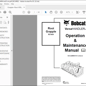 Bobcat Root Grapple 82 Inch Operation & Maintenance Manual SN A2MW00101 & Above - PDF DOWNLOAD