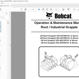 Bobcat Root Industrial Grapple 36 Root Grapple 48 Root Grapple 36 Ind Grapple 48 Ind Grapple Operation & Maintenance Manual - PDF DOWNLOAD