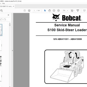 Bobcat S100 Skid-Steer Loader Service Manual SN AB6411001 - AB6419999 - PDF DOWNLOAD