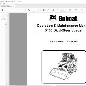 Bobcat S130 Skid-Steer Loader Operation & Maintenance Manual SN A3KY11001 - A3KY19999 - PDF DOWNLOAD