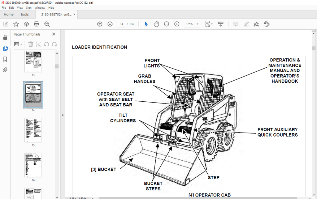 Bobcat S130 Skid-Steer Loader Operation & Maintenance Manual SN ...