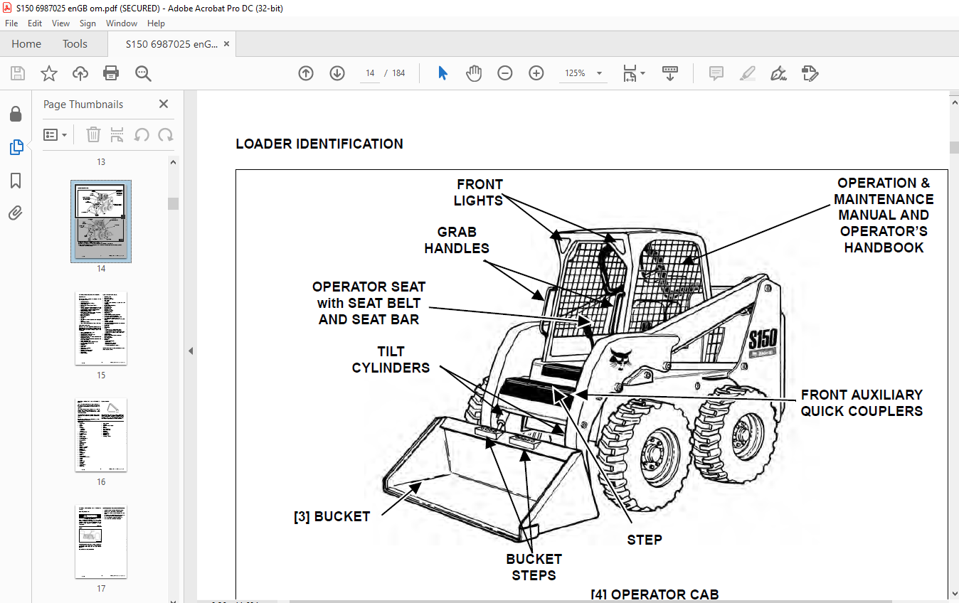 Bobcat S150 Skid-Steer Loader Operation & Maintenance Manual SN ...