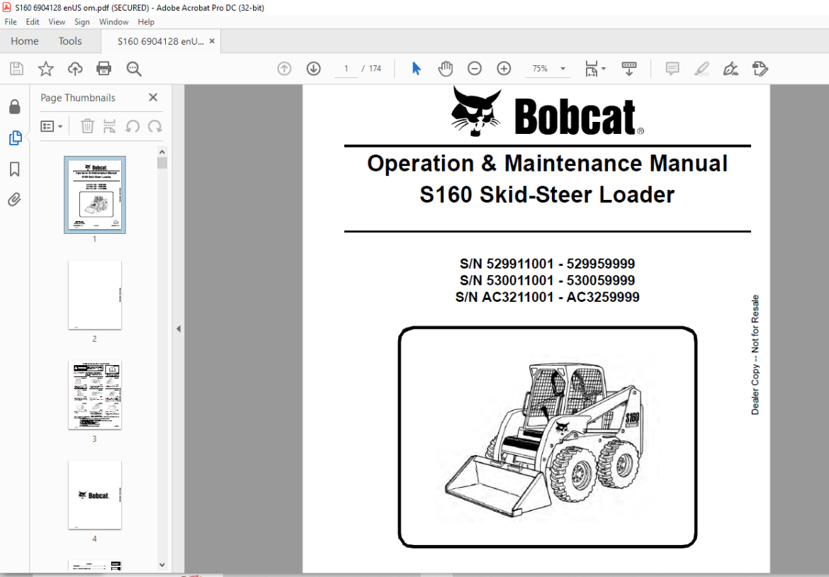 Bobcat S160 Skid-Steer Loader Operation & Maintenance Manual 6904128