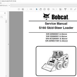 Bobcat S160 Skid-Steer Loader Service Manual 6987034 (9-09) - PDF DOWNLOAD