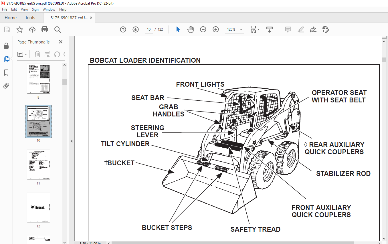 Bobcat S175 & S175 High Flow Loader Operation & Maintenance Manual 