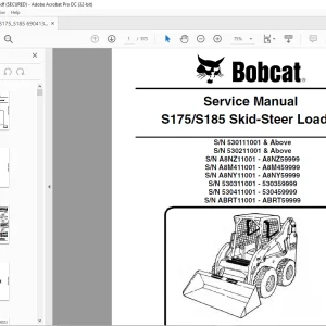 Bobcat S175 S185 Skid-Steer Loader Service Manual 6904132 (7-09) - PDF DOWNLOAD