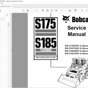 Bobcat S175 & S185 Turbo High Flow Loader Service Manual 6901828 (11-08) - PDF DOWNLOAD
