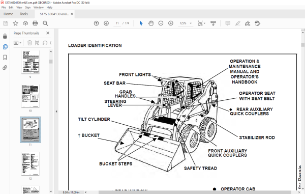 Bobcat S175 Skid-Steer Loader Operation & Maintenance Manual 6904130 ...