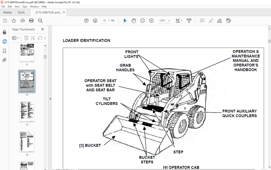 Bobcat S175 Skid-Steer Loader Operation & Maintenance Manual SN ...