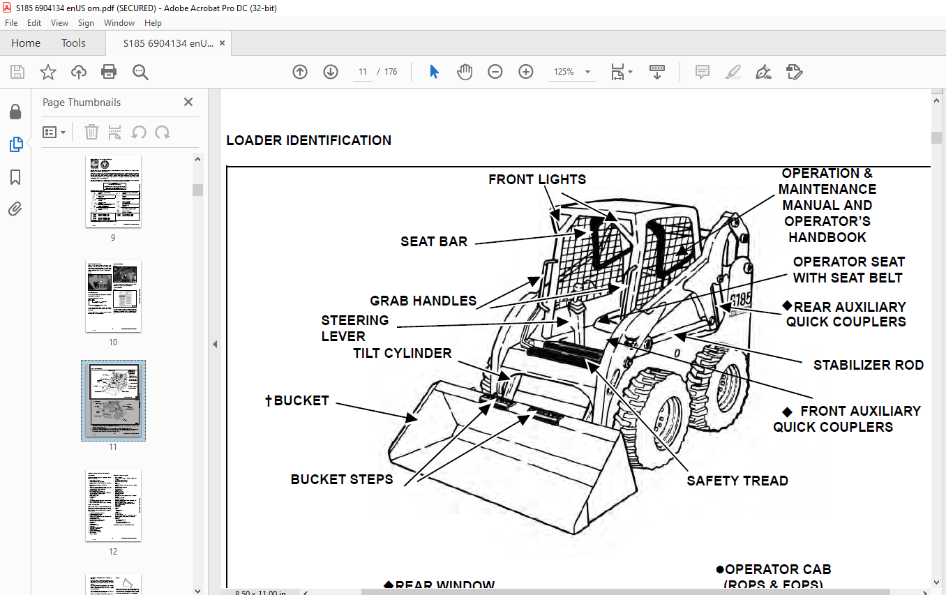 Bobcat S185 Skid-Steer Loader Operation & Maintenance Manual 6904134 ...