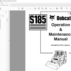 Bobcat S185 Skid-Steer Loader Operation & Maintenance Manual SN AEYU11001 & Above - PDF DOWNLOAD
