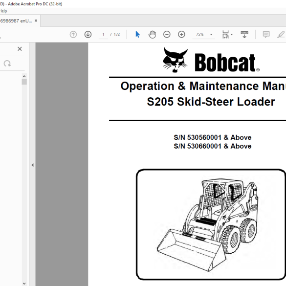 Bobcat S205 Skid-Steer Loader Operation & Maintenance Manual 6987013