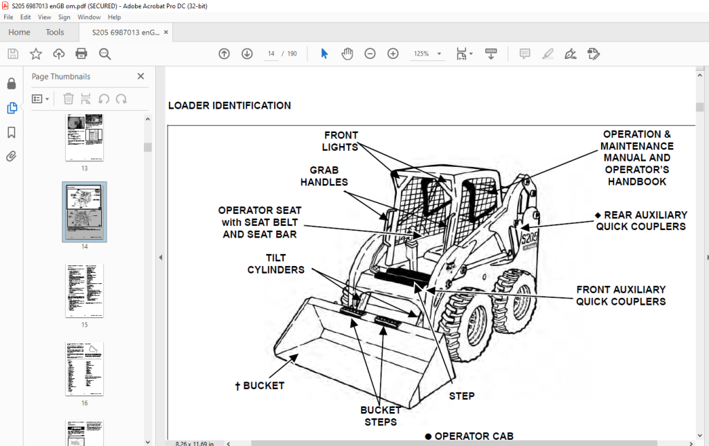 Bobcat S205 Skid-Steer Loader Operation & Maintenance Manual 6987013 ...