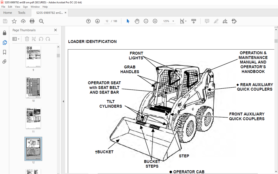 Bobcat S205 Skid-Steer Loader Operation & Maintenance Manual 6989782