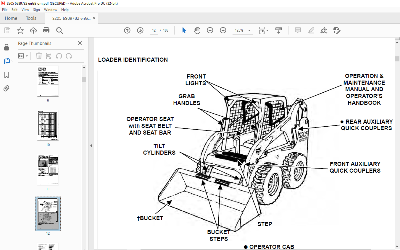 Bobcat S205 Skid-Steer Loader Operation & Maintenance Manual 6989782 ...