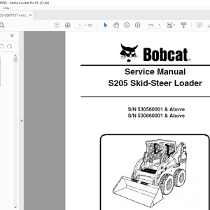 Bobcat S205 Skid-Steer Loader Service Manual 6987037 (7-09) - PDF DOWNLOAD